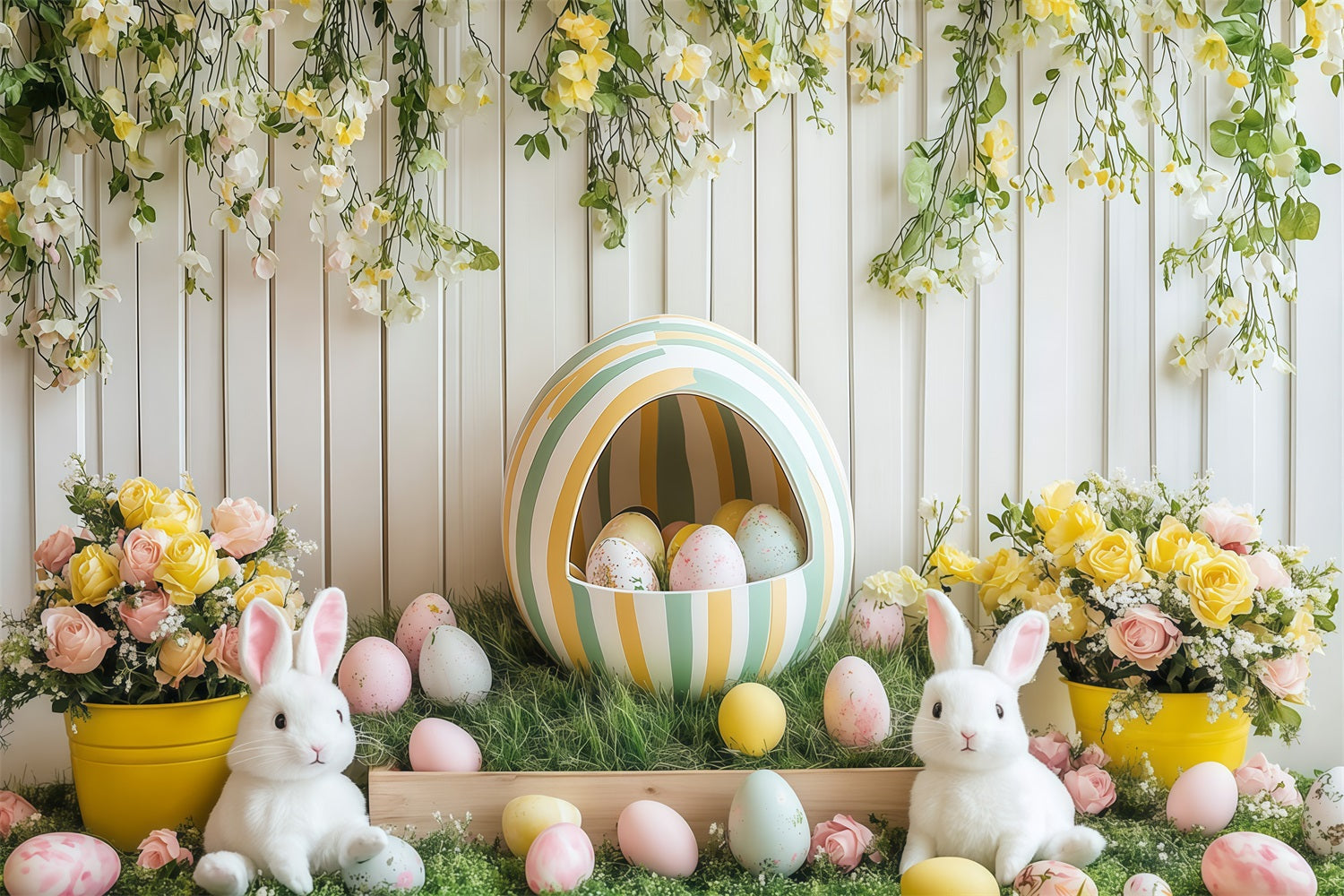 Ostereier-Hintergrundkulisse Floral Bunny Egg Celebration Backdrop CJJ-168