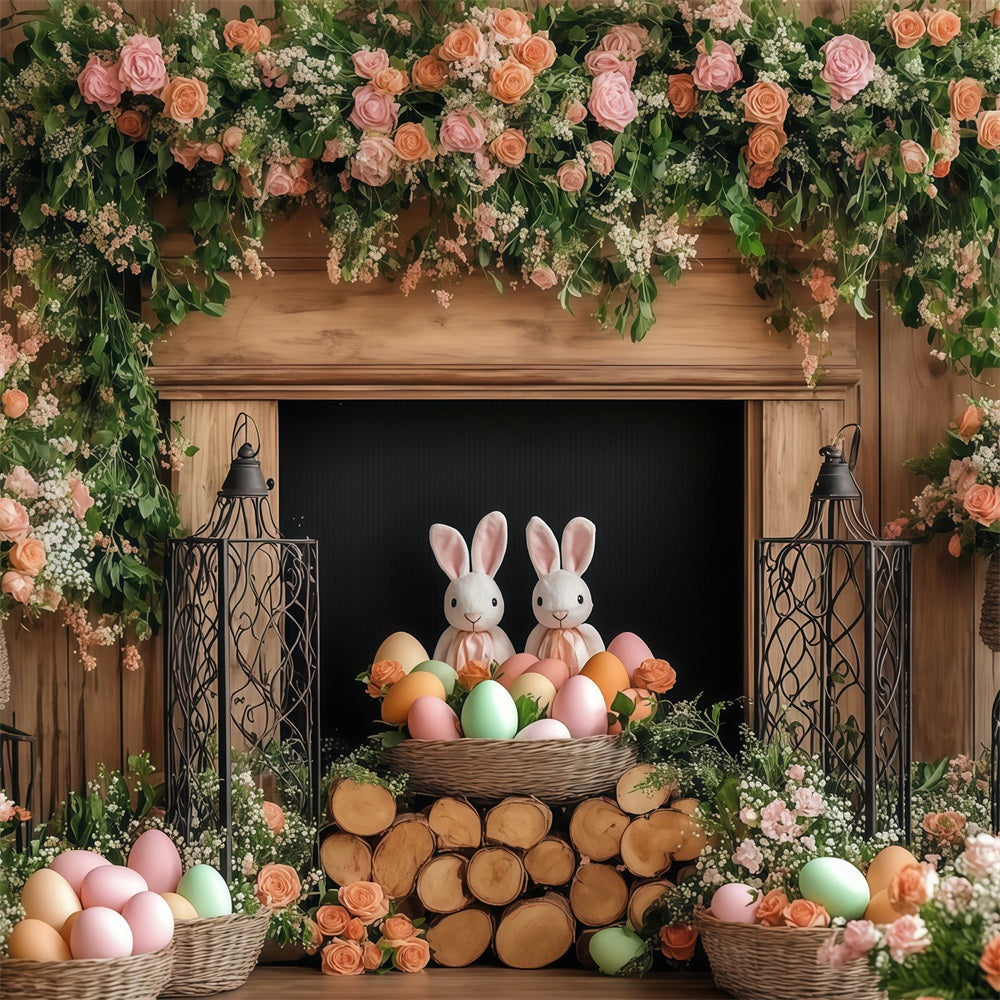 Ostern Fotokulissen Floral Bunny Kamin Hintergrund CJJ-169