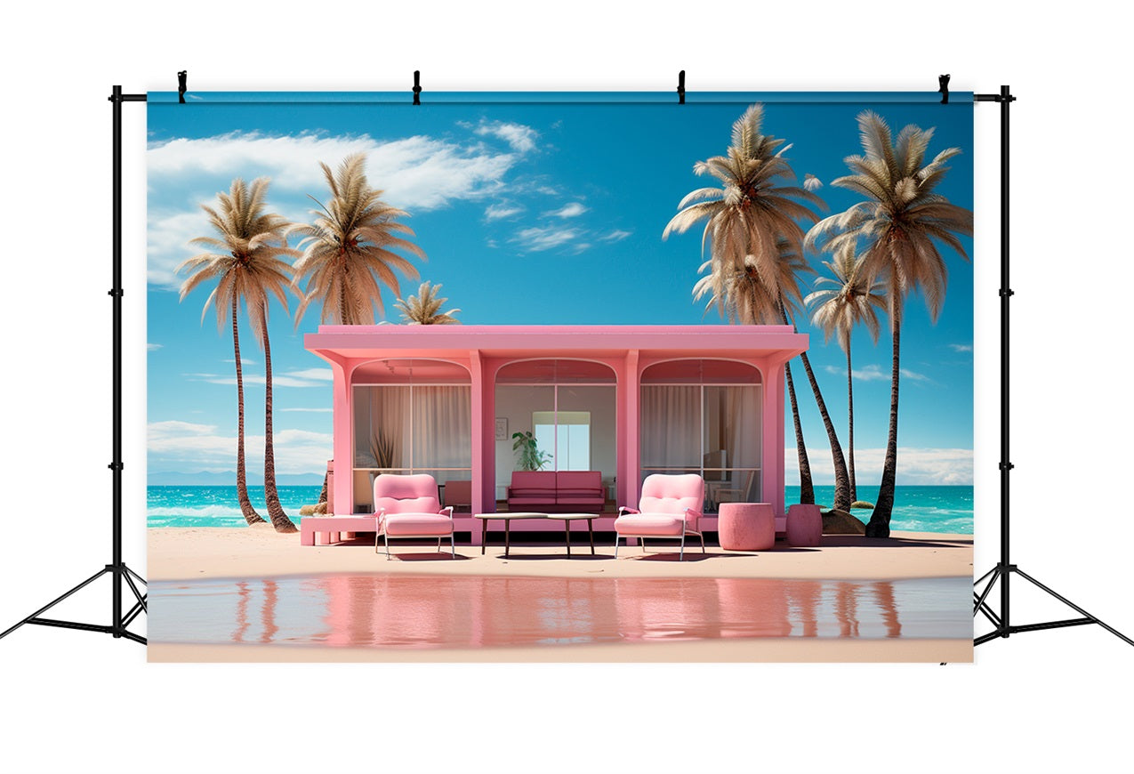Fashion Doll Backdrop Hintergründe Palm Beach Rosa Bungalow Hintergrund CJJ2-100