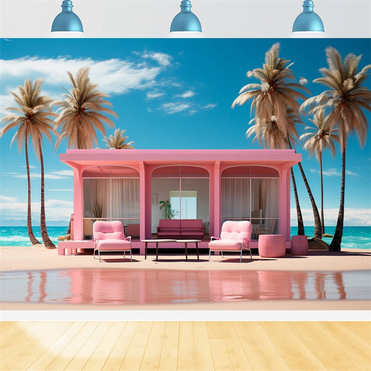 Fashion Doll Backdrop Hintergründe Palm Beach Rosa Bungalow Hintergrund CJJ2-100