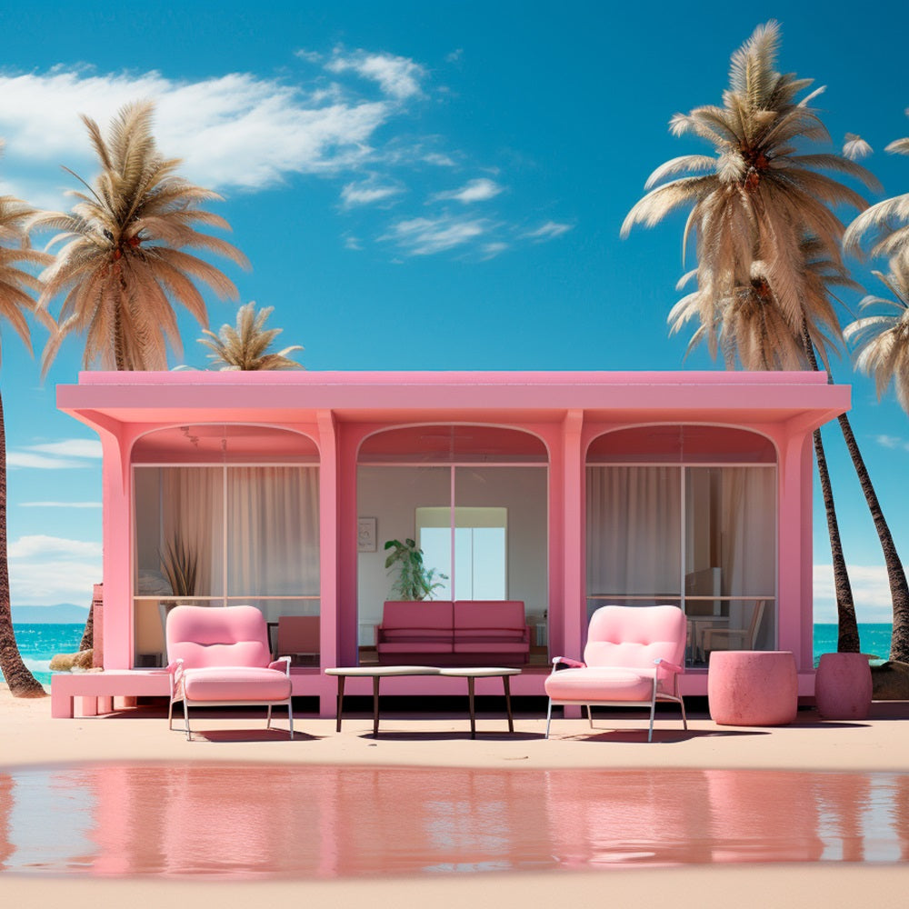 Fashion Doll Backdrop Hintergründe Palm Beach Rosa Bungalow Hintergrund CJJ2-100