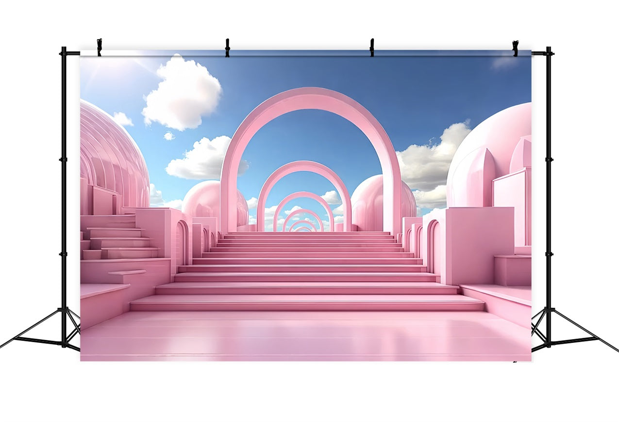 Fashion Doll Backdrop Fotohintergrund Verträumte Pastellbögen Treppe Backdrop CJJ2-101