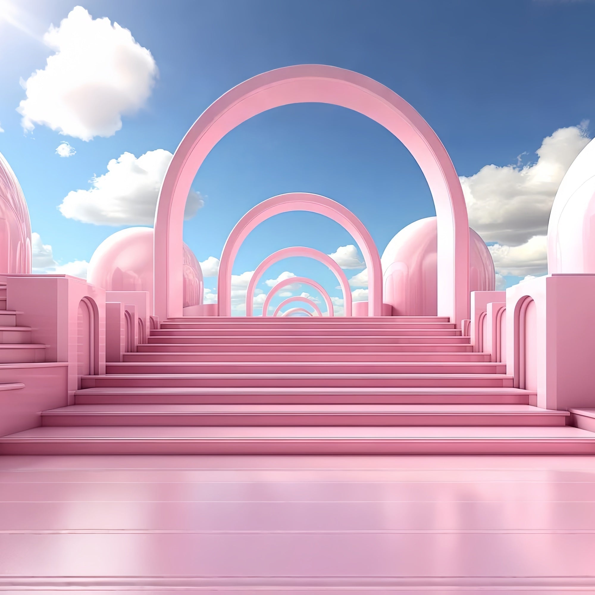 Fashion Doll Backdrop Fotohintergrund Verträumte Pastellbögen Treppe Backdrop CJJ2-101