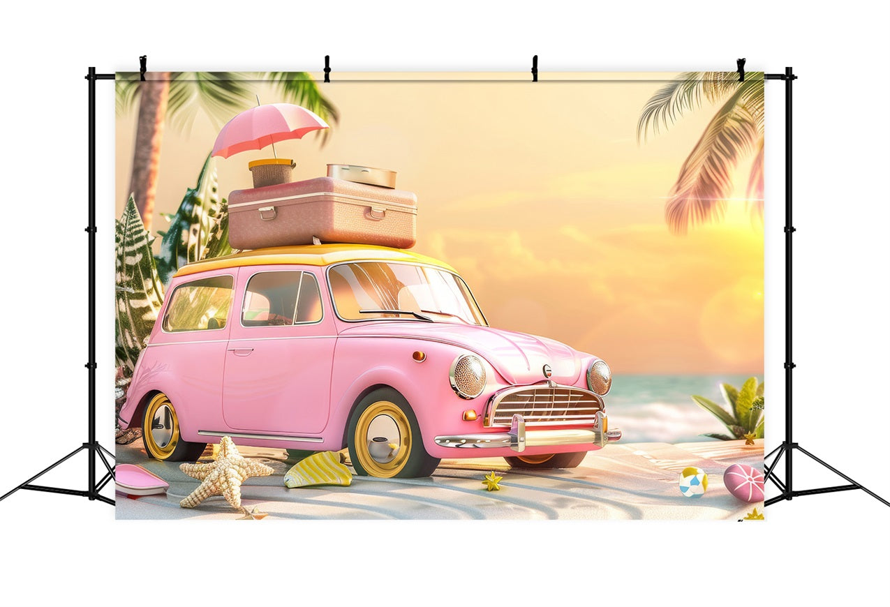 Backdrop Rosa Mädchen Retro Auto Rosa Strand Backdrop CJJ2-102