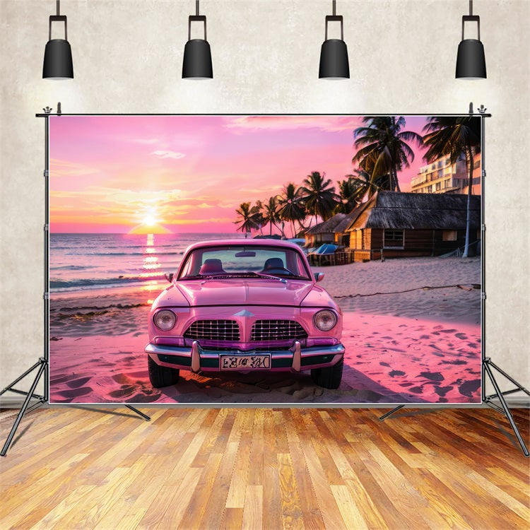 Pink Girl Backdrop Backdrop Design Sonnenuntergang Seaside Car Backdrop CJJ2-115
