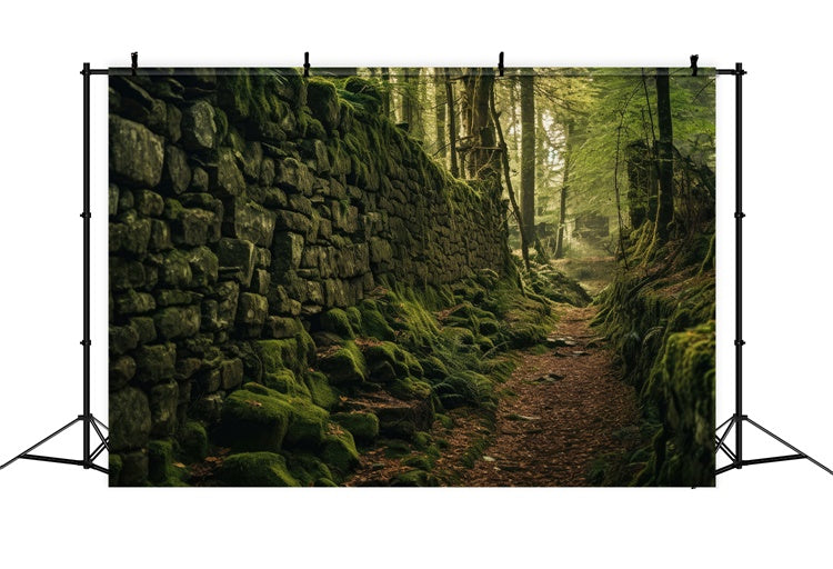 Wald Backdrop Fotografie Moosige Steinmauer Pfad Hintergrund CJJ2-128