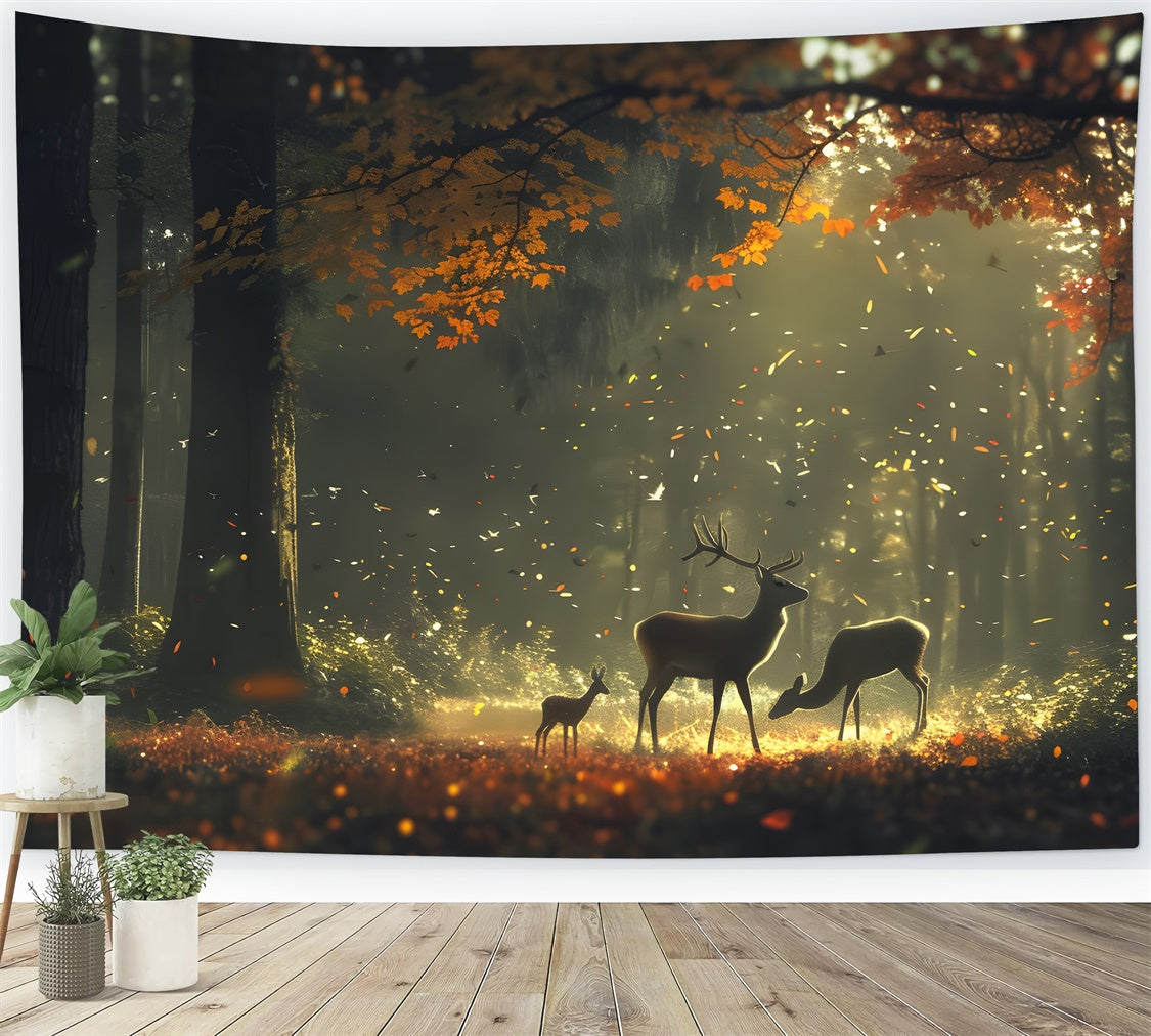 Herbst Wald Hintergrund Herbst Sonne beleuchtet Wald Hirsch Hintergrund CJJ2-138
