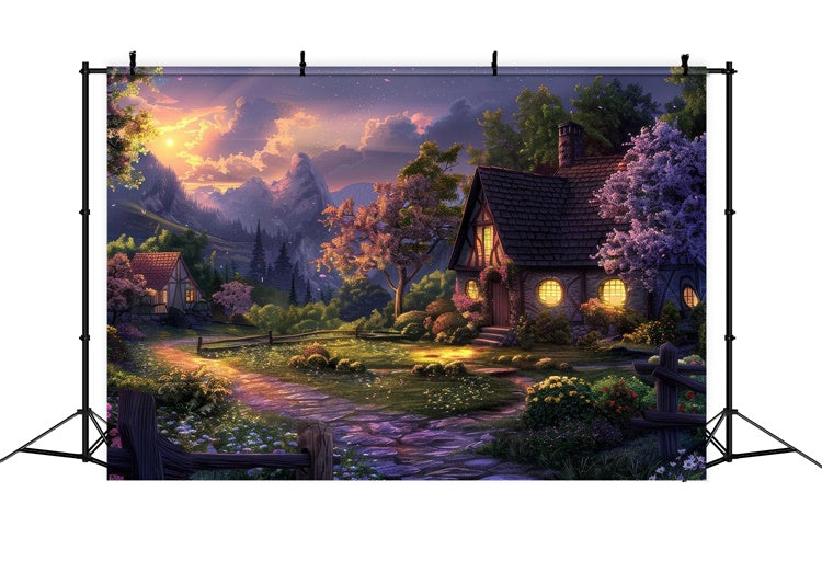 Wald Hintergrund Fotografie Charmante Hütte Sonnenuntergang Pfad Hintergrund CJJ2-28