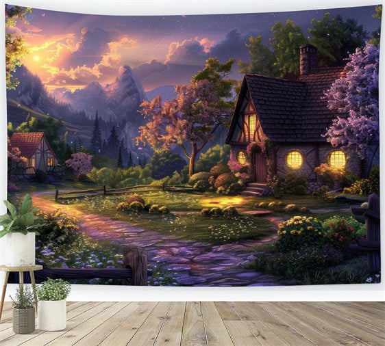 Wald Hintergrund Fotografie Charmante Hütte Sonnenuntergang Pfad Hintergrund CJJ2-28