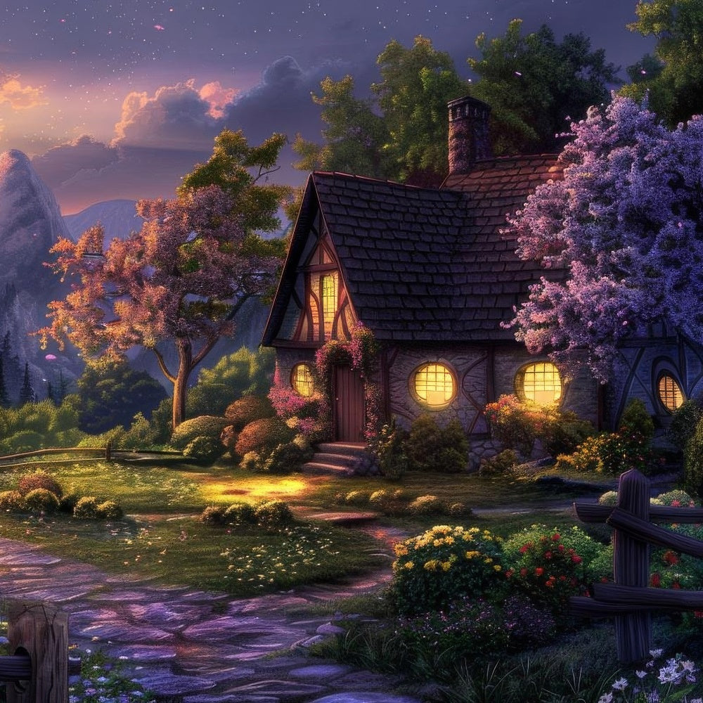 Wald Hintergrund Fotografie Charmante Hütte Sonnenuntergang Pfad Hintergrund CJJ2-28