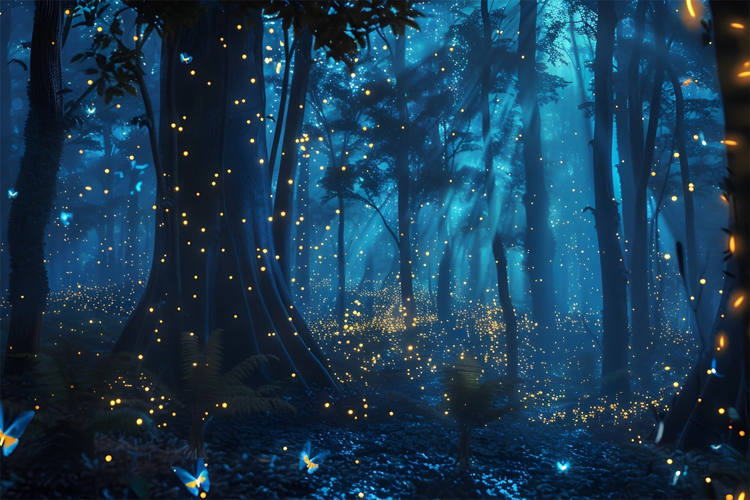 Waldhintergrund verträumt blau leuchtend verzauberte Wälder Hintergrund CJJ2-38