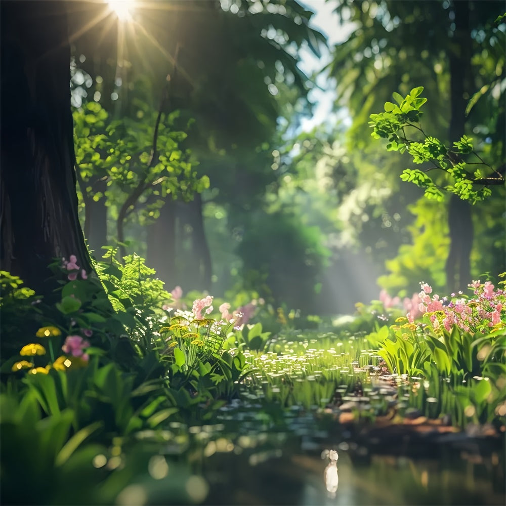 Wald Fotohintergrund Goldener Sonnenstrahl Wildblumenhintergrund CJJ2-40