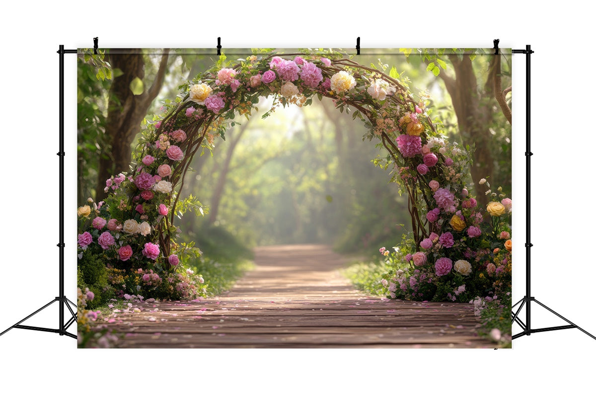 Fotografie Hintergrund Wald Eleganter Blumenbogen Pfad Hintergrund CJJ2-62