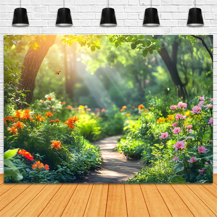 Backdrop Wald leuchtende Sonne beleuchtete Blume Trail Backdrop CJJ2-67