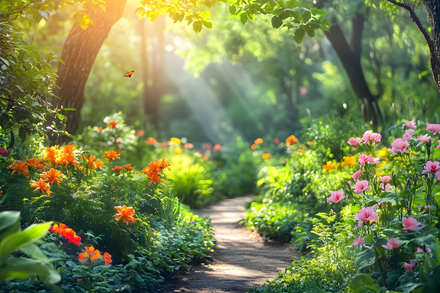 Backdrop Wald leuchtende Sonne beleuchtete Blume Trail Backdrop CJJ2-67