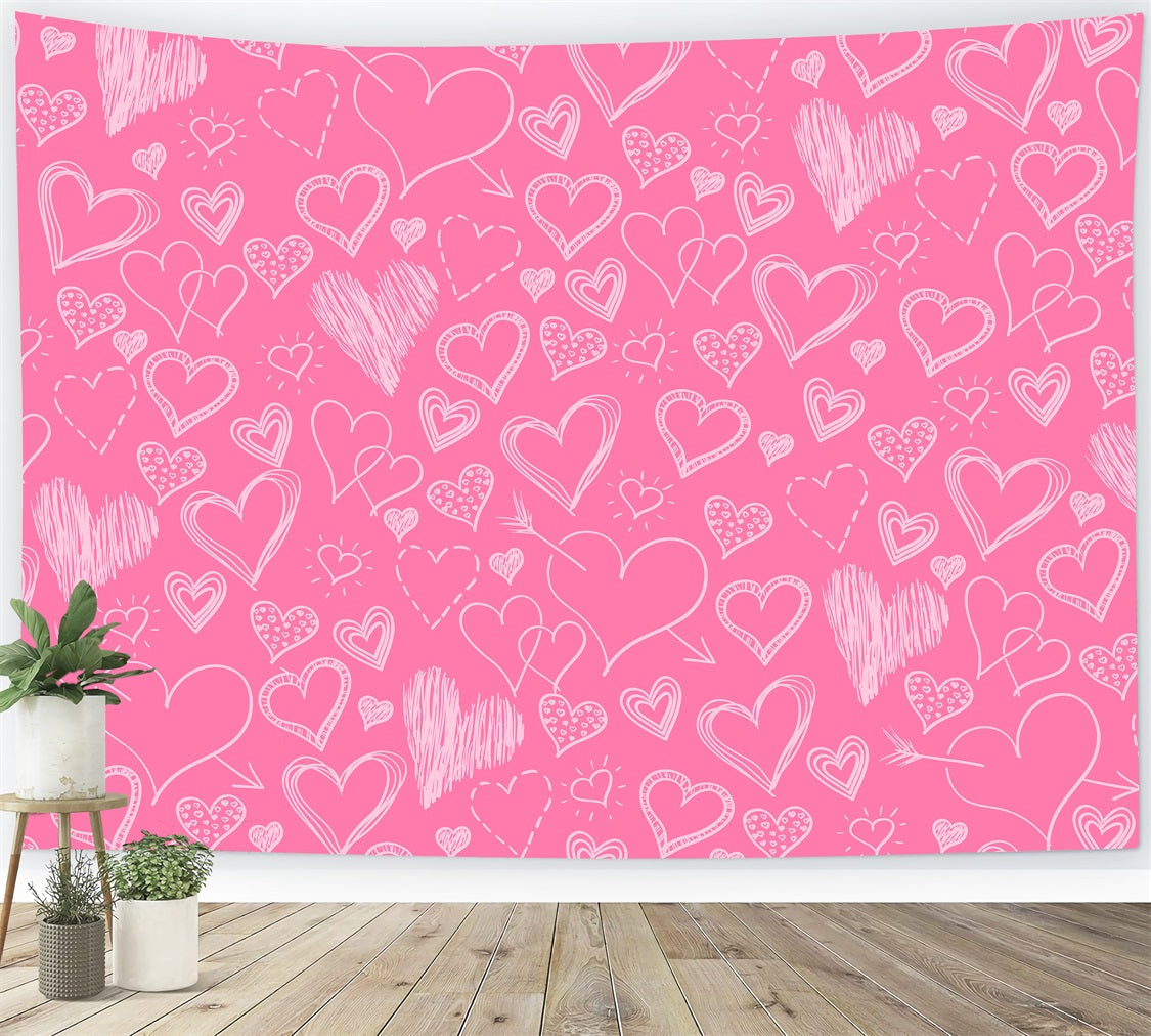 Pink Girl Backdrop Handgezeichnete Rosa Herzen Backdrop CJJ2-70