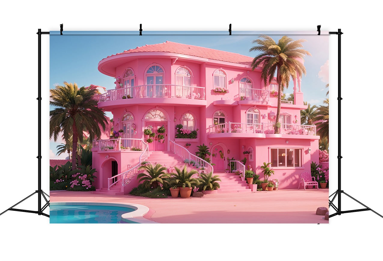 Pink Girl Backdrop Haus Backdrop Tropisches Paradies Pink Villa Backdrop CJJ2-84