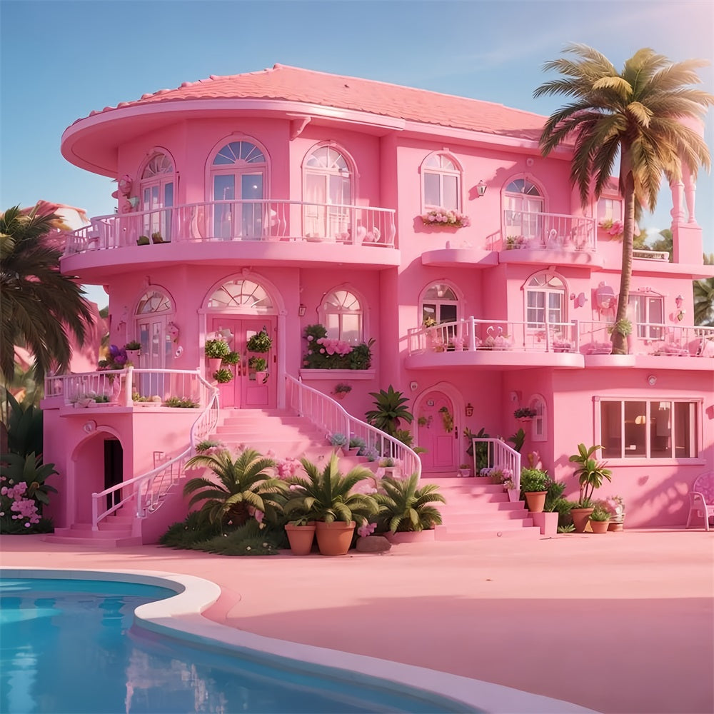 Pink Girl Backdrop Haus Backdrop Tropisches Paradies Pink Villa Backdrop CJJ2-84