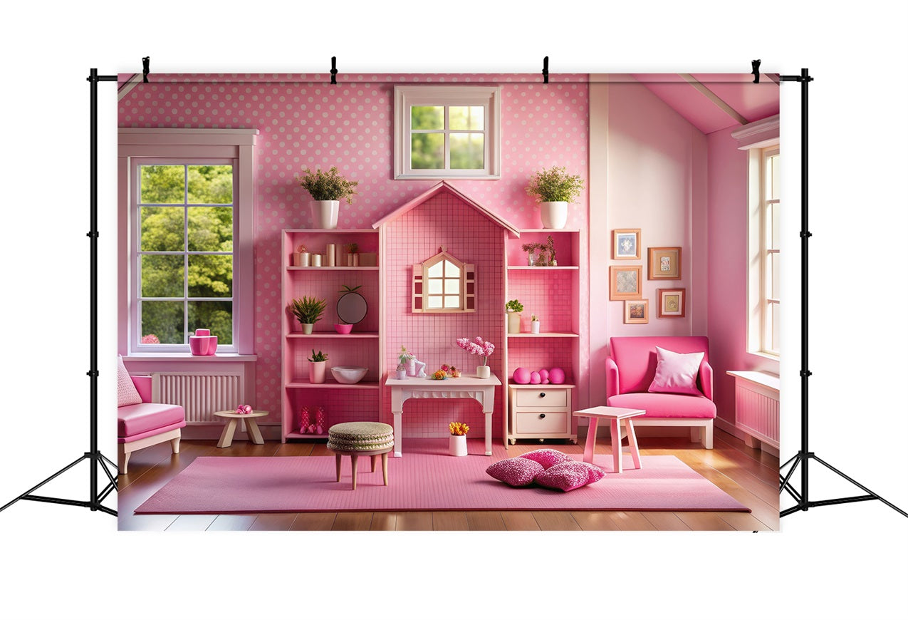 Fashion Doll Backdrop Hintergrundbilder Pink Dollhouse Room Backdrop CJJ2-91