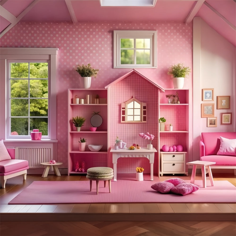 Fashion Doll Backdrop Hintergrundbilder Pink Dollhouse Room Backdrop CJJ2-91