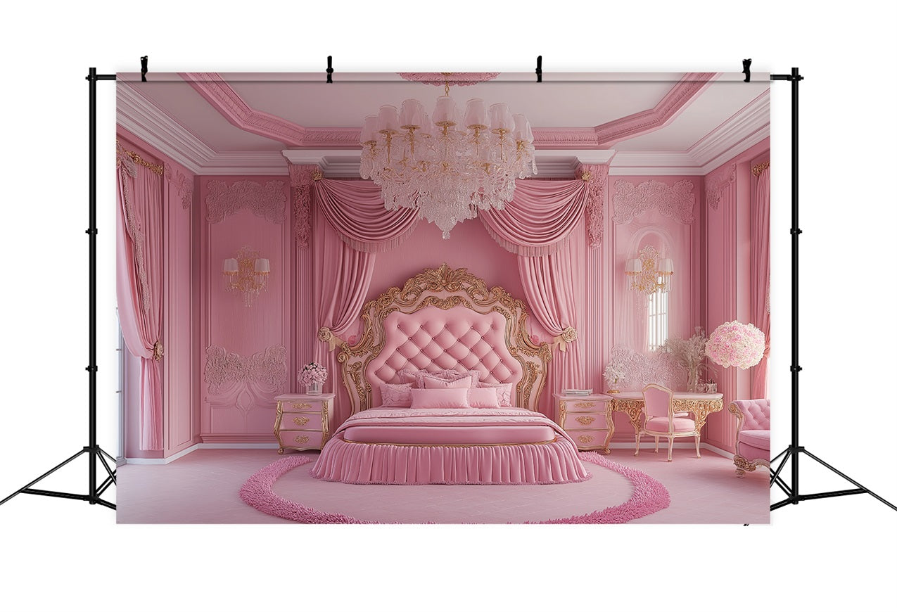 Fashion Doll Backdrop Fotohintergrund Rosa Barock Schlafzimmer Backdrop CJJ2-94