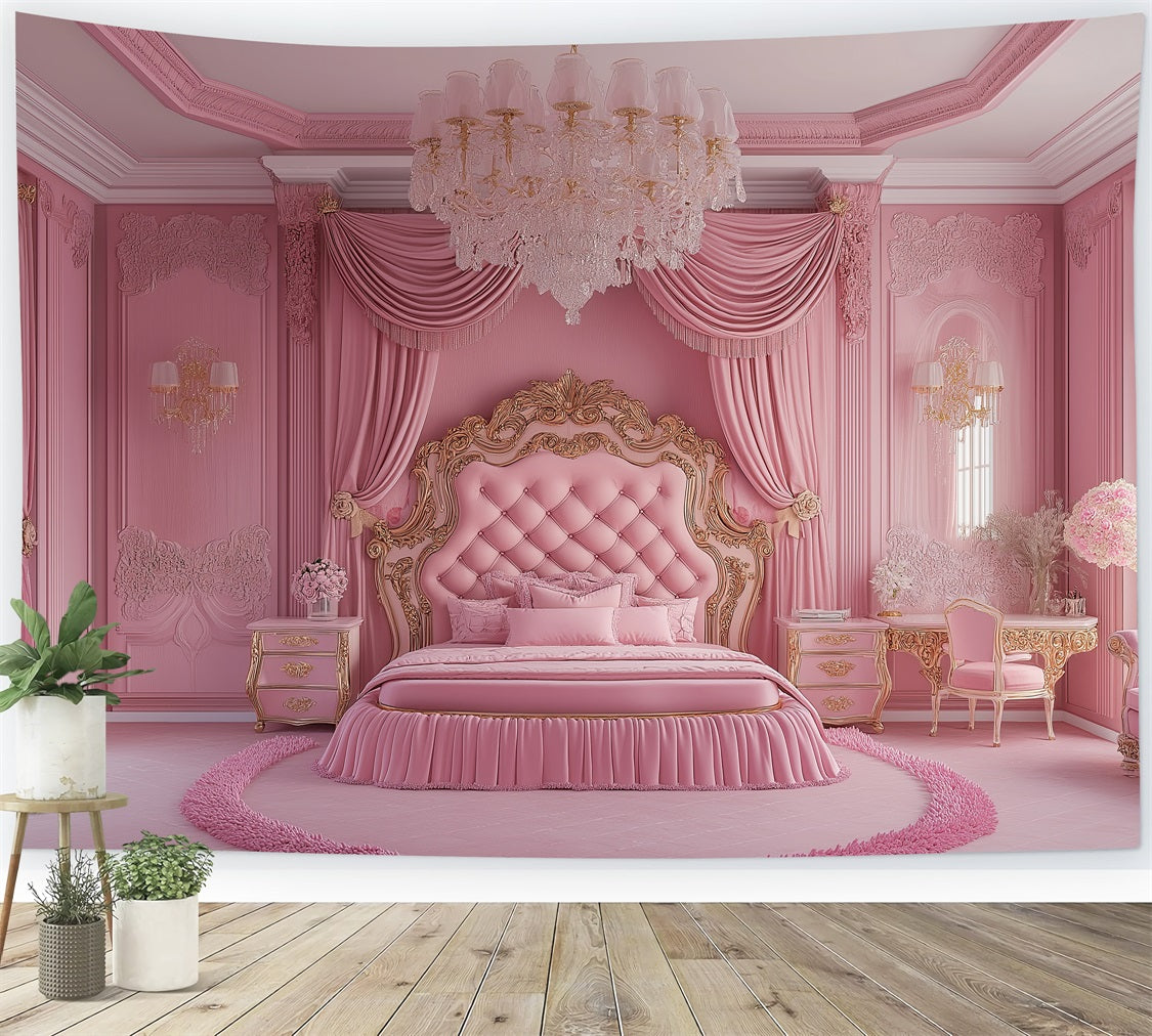 Fashion Doll Backdrop Fotohintergrund Rosa Barock Schlafzimmer Backdrop CJJ2-94