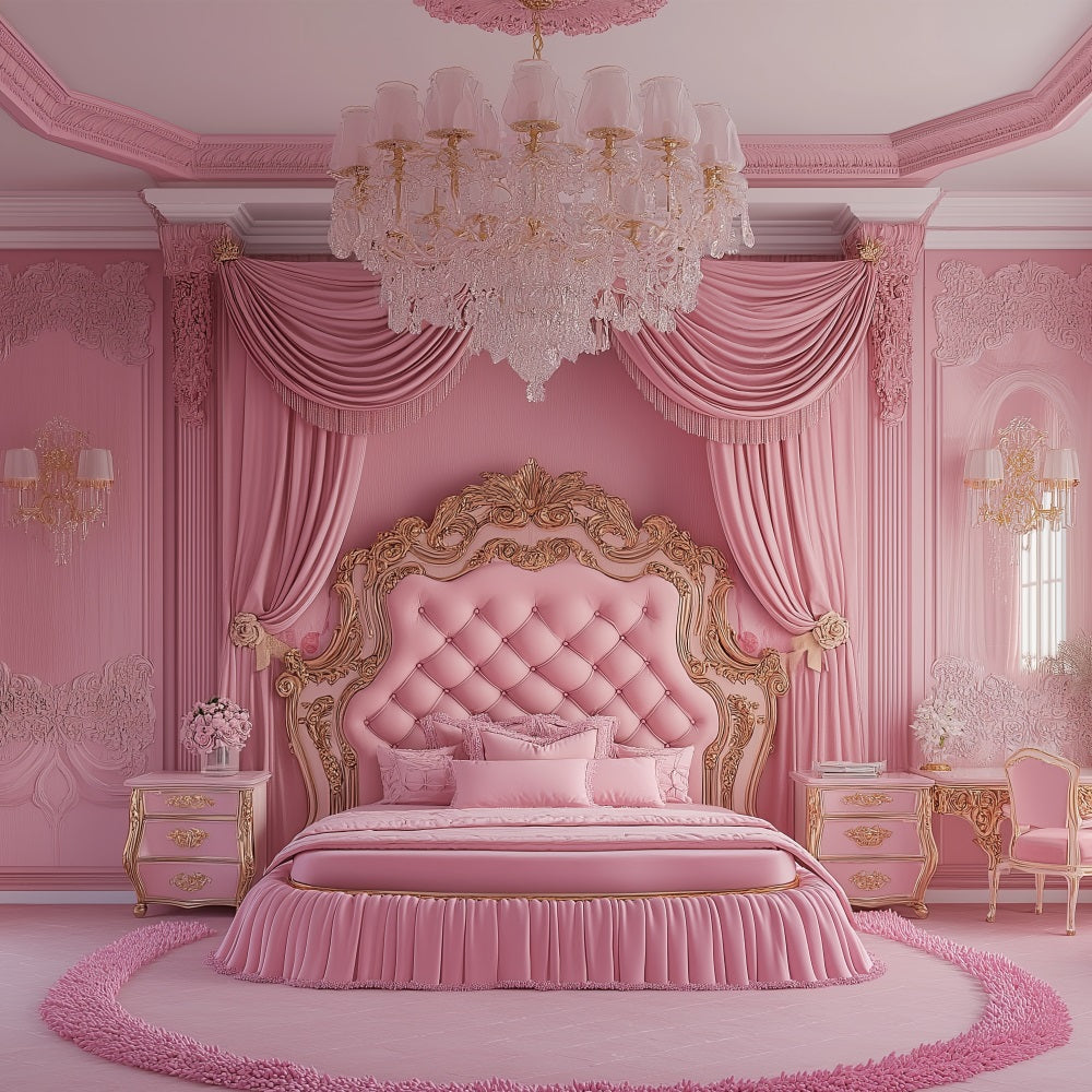 Fashion Doll Backdrop Fotohintergrund Rosa Barock Schlafzimmer Backdrop CJJ2-94