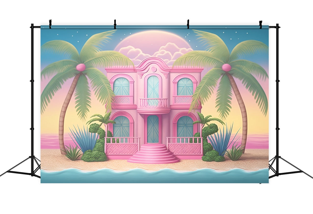 Fashion Doll Backdrop Palm Paradise Beach Mansion Backdrop CJJ2-98