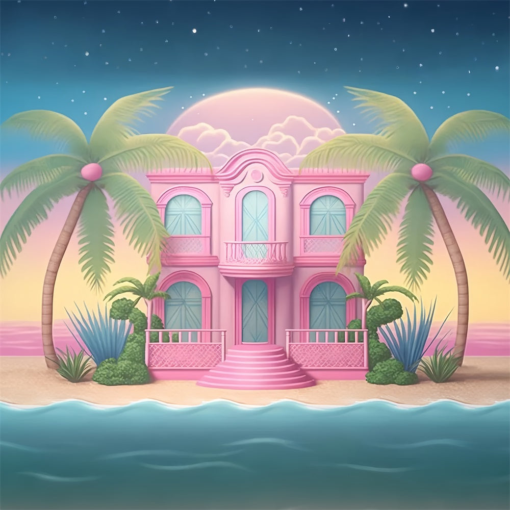 Fashion Doll Backdrop Palm Paradise Beach Mansion Backdrop CJJ2-98