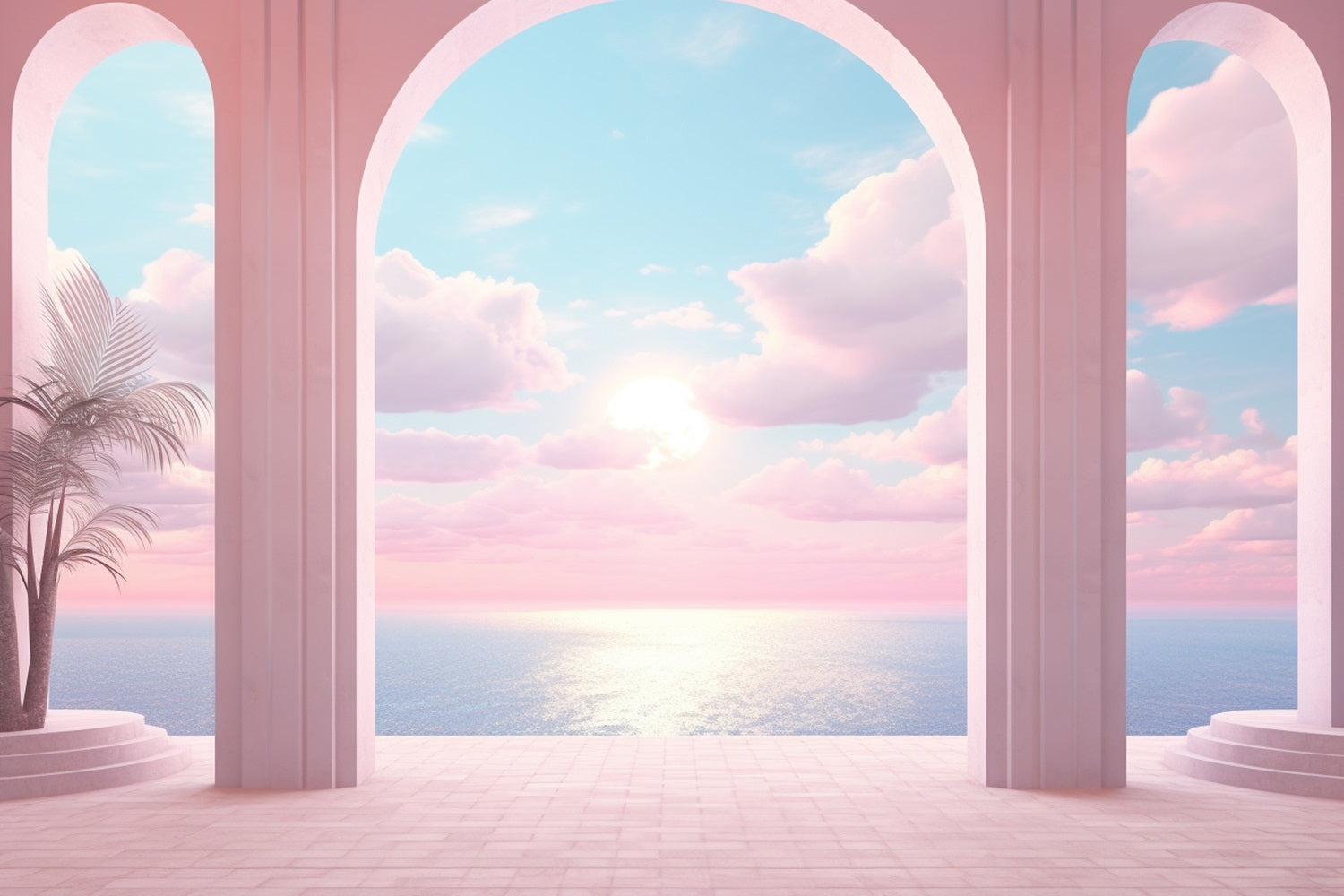 Fashion Doll Backdrop Backdrop Sonnenuntergang Horizont Rosa Torbogen Backdrop CJJ2-99