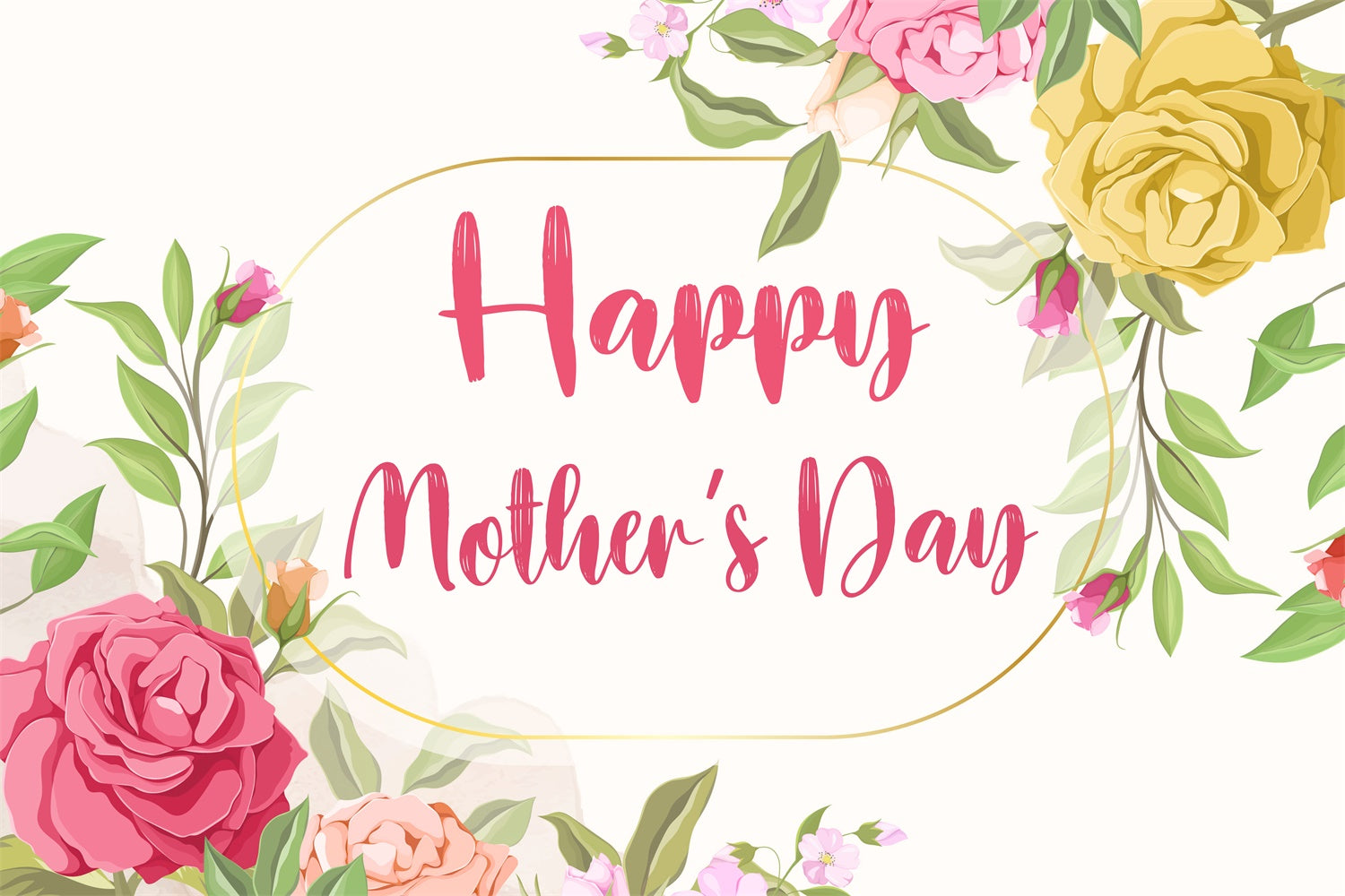 Muttertags-Hintergrundbild Personalisierbarer Goldener Rahmen Blumiges Aquarell CJJ3-161