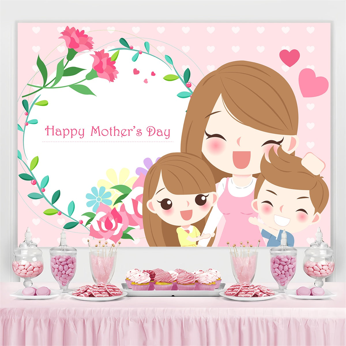 Muttertags-Hintergrundbild mit Cartoon-Feier CJJ3-173