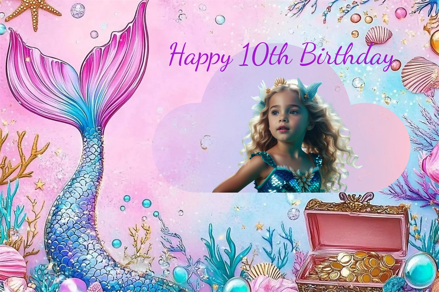 Custom Birthday Backdrops Magische Meerjungfrau Unterwasser 10. Backdrop CJJ3-205