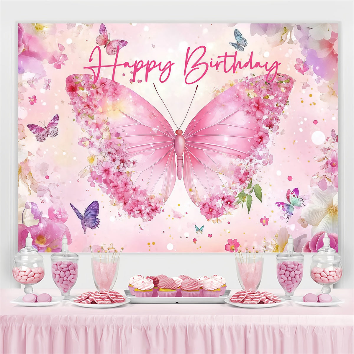 Custom Made Geburtstag Backdrops Dreamy Petal Schmetterling Backdrop CJJ3-207
