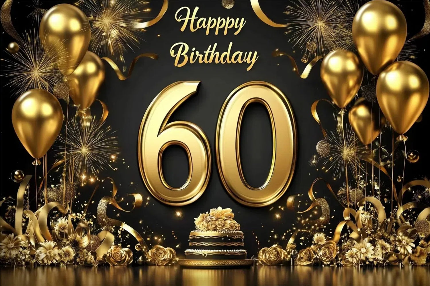 Personalisierte 60. Geburtstag Backdrop Goldener Ballon Sparkle Backdrop CJJ3-208