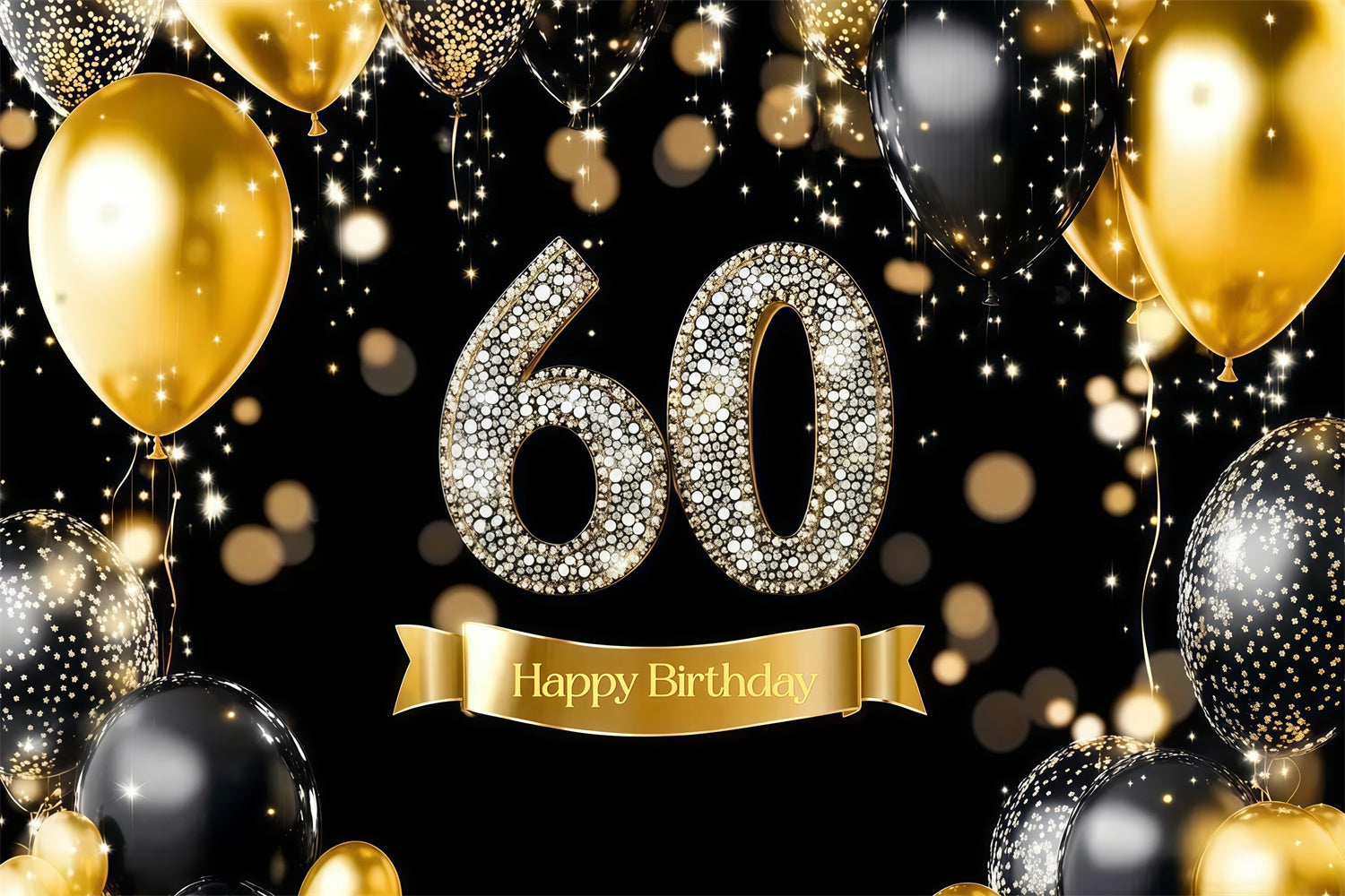 Customized Birthday Backdrop Glänzende Diamant Ballon 60th Backdrop CJJ3-213