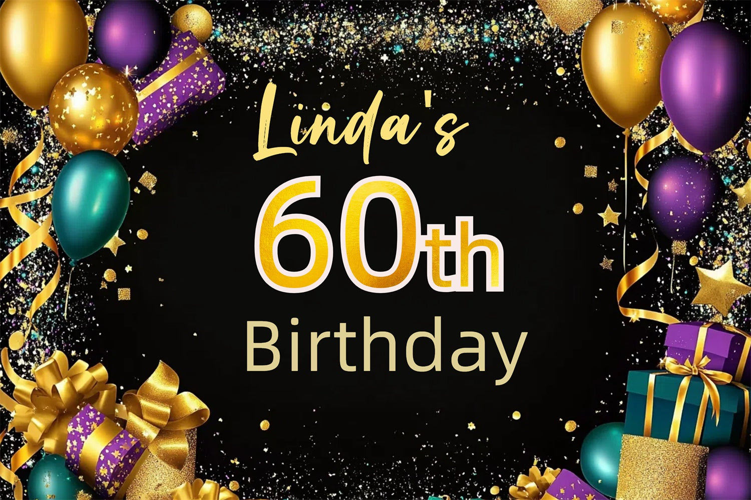 Personalisierte 60. Geburtstag Backdrop Ballon Bunte Konfetti Hintergrund CJJ3-215