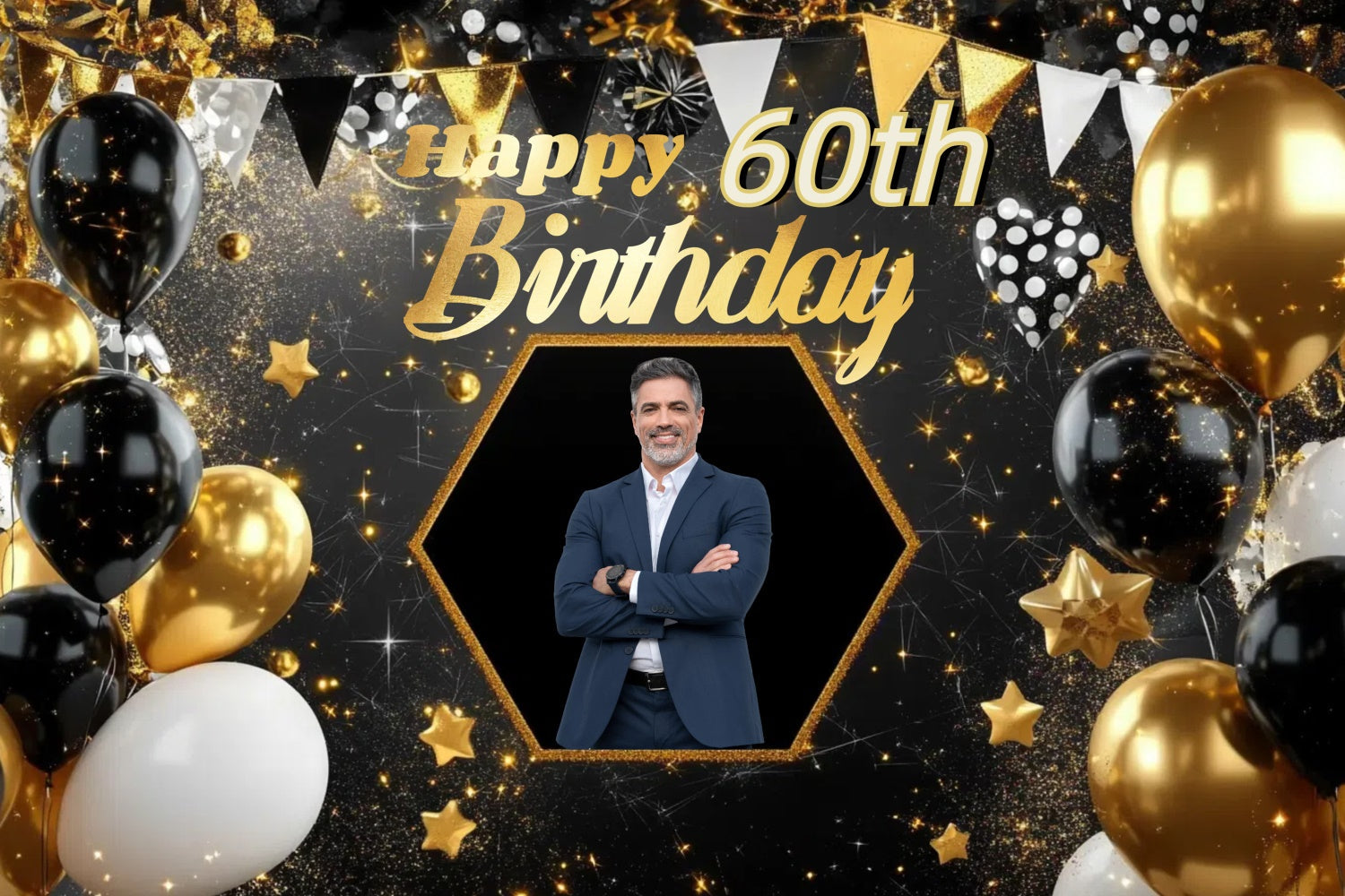 Personalisierte 60. Geburtstag Backdrop Gold Banner Star Backdrop CJJ3-218