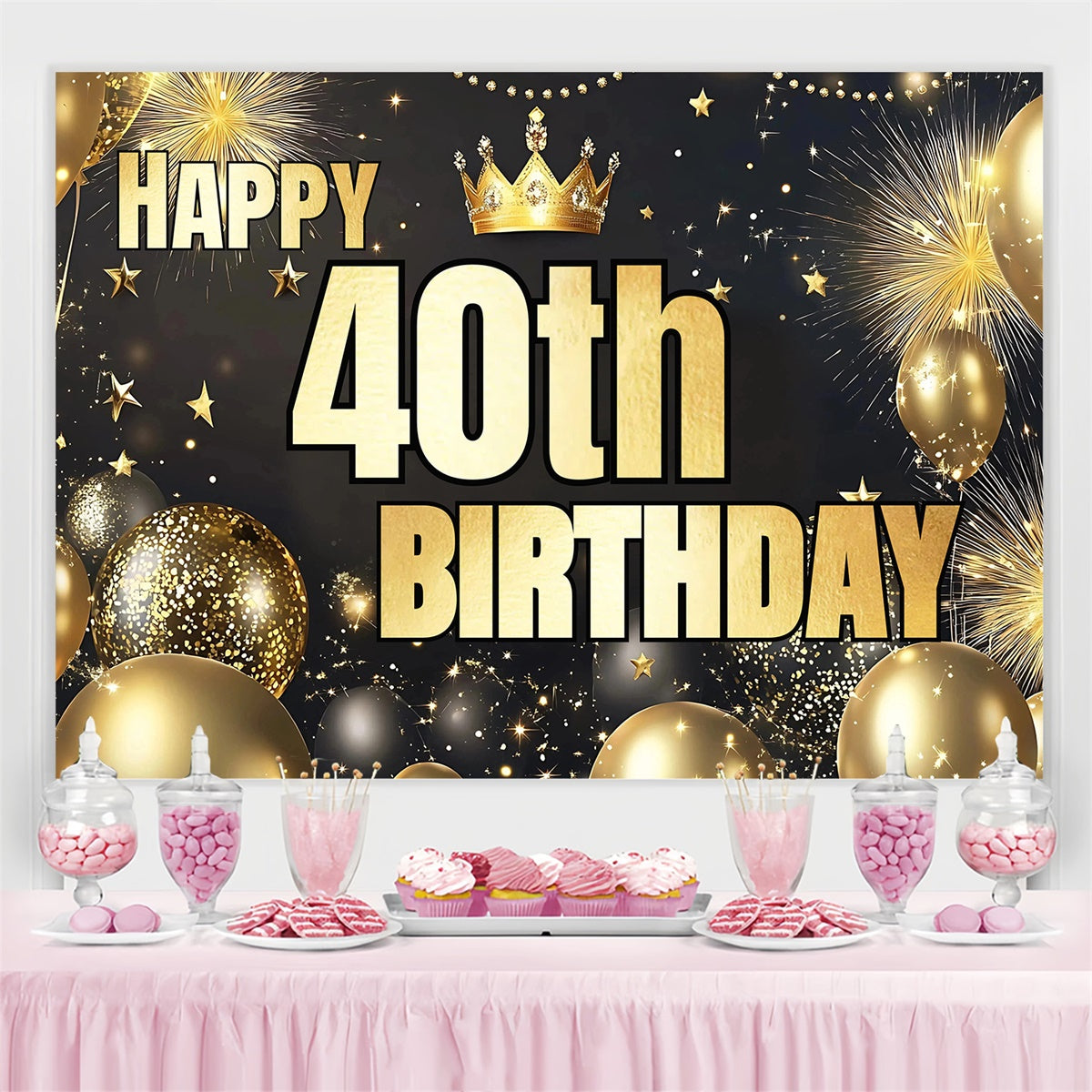 Custom Birthday Backdrops Elegante Ballon Feuerwerk 40. Backdrop CJJ3-220