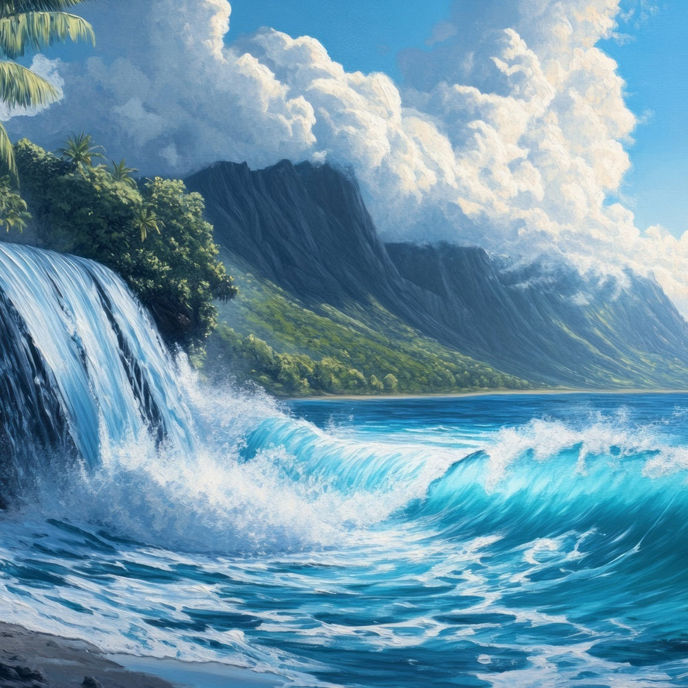 Strand Fotokulisse Ozean Wasserfall Bergblick Sommer Kulisse CJJ3-231