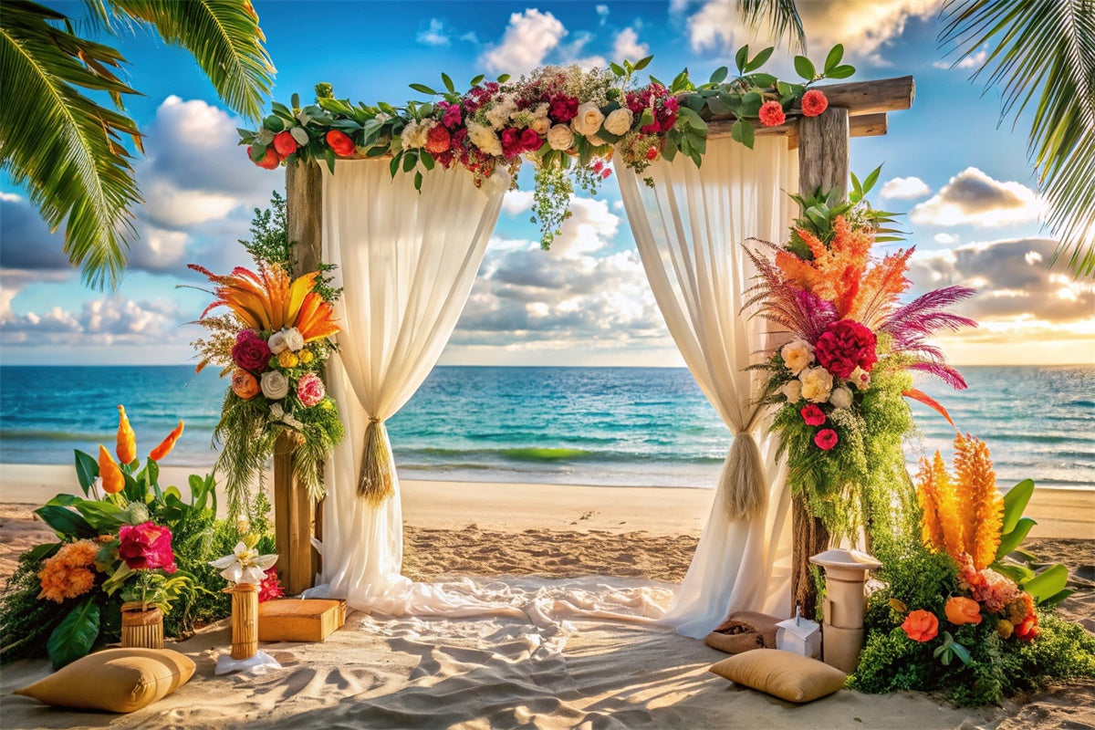 Strand Hochzeit Hintergrund Tropischer Strand Blume Sommer Hintergrund CJJ3-239
