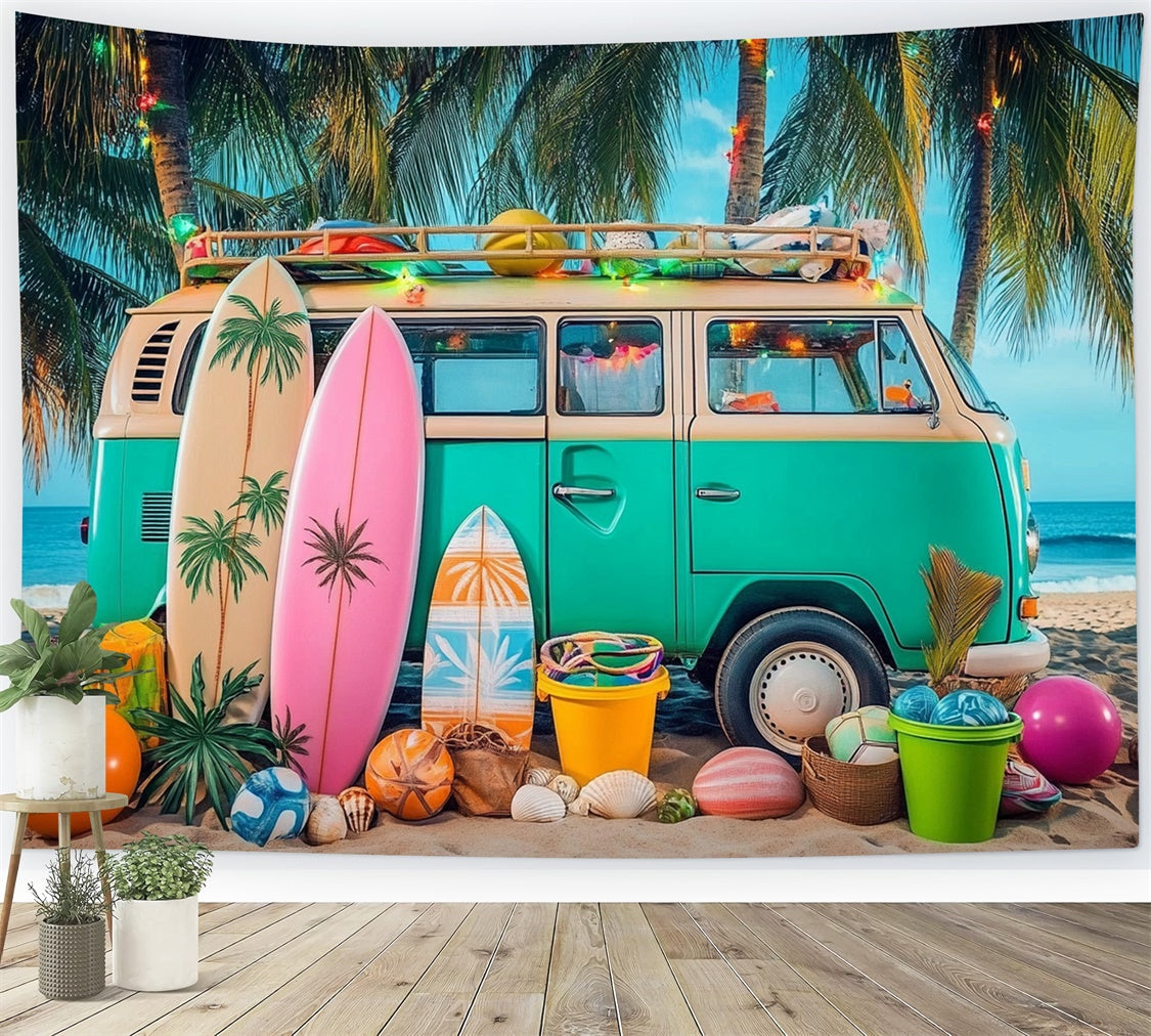 Fotohintergrund Strand Retro Auto Sonnenuntergang Strand Sommerhintergrund CJJ3-244