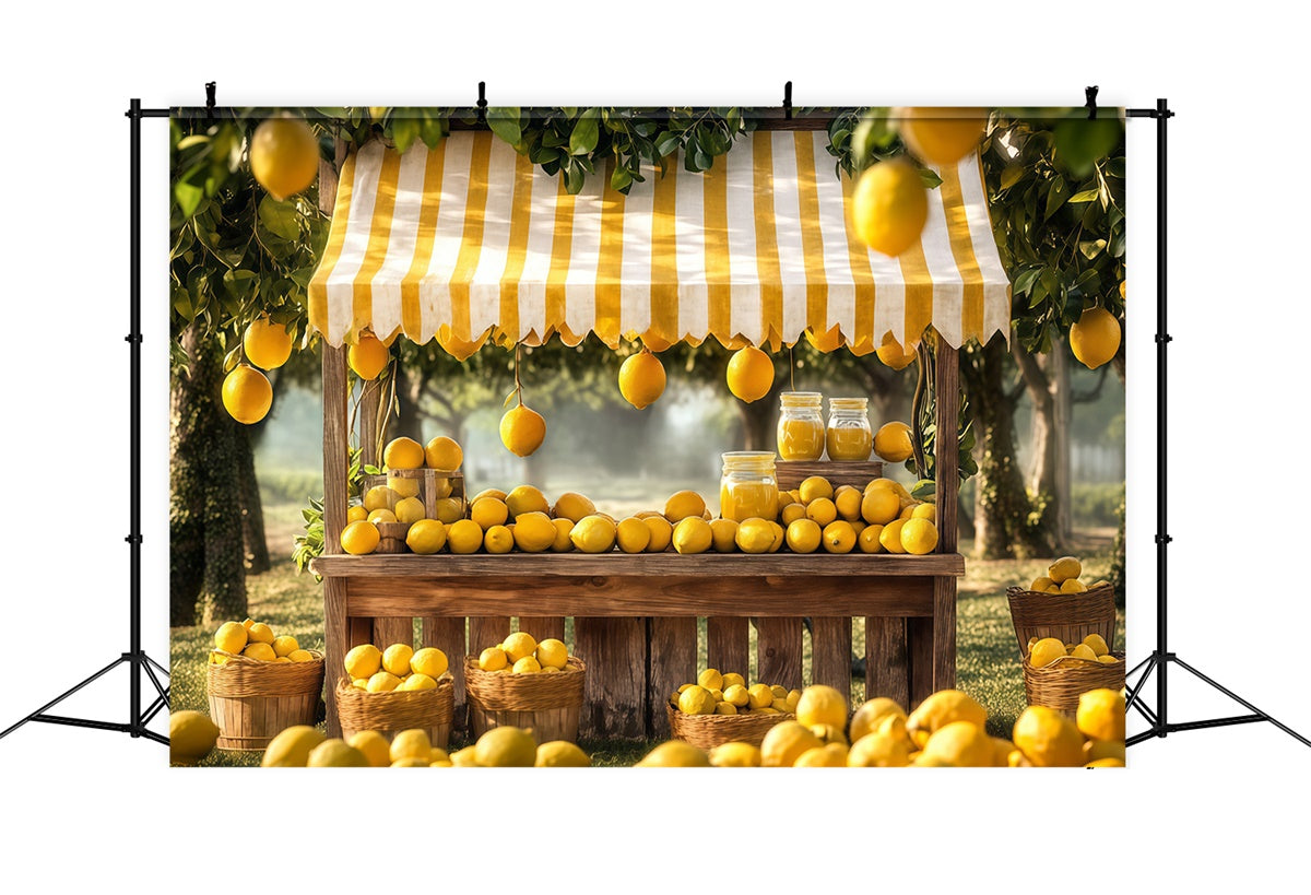 Zitrone Backdrop Gestreifte Markise Zitronen Sommer Backdrop CJJ3-254