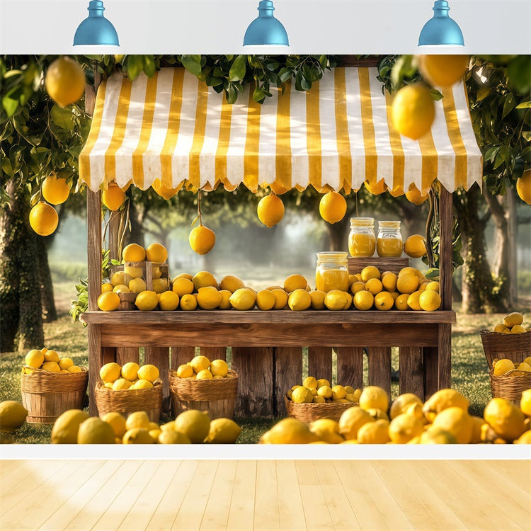 Zitrone Backdrop Gestreifte Markise Zitronen Sommer Backdrop CJJ3-254