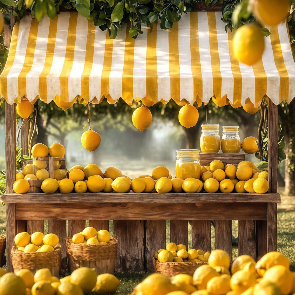 Zitrone Backdrop Gestreifte Markise Zitronen Sommer Backdrop CJJ3-254