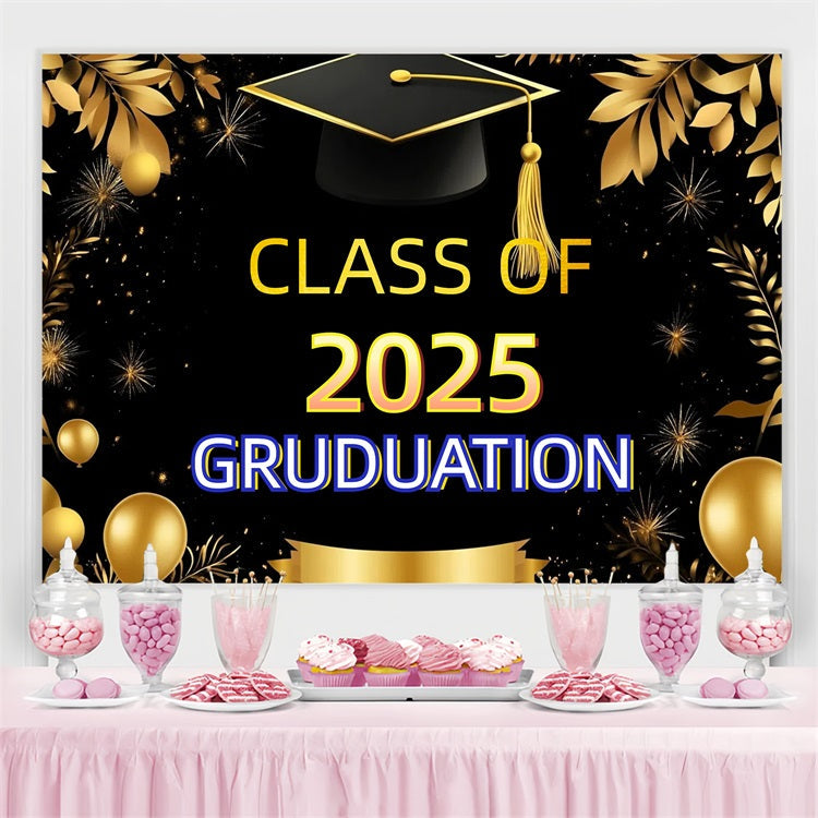 2025 Graduation Backdrop Golden Feuerwerk Ballons Party Graduation Backdrop CJJ3-267