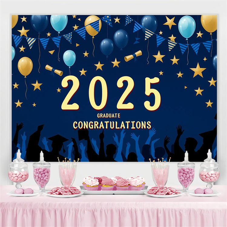 Graduation Backdrops Gold Sterne Blau Ballons Party Graduation Backdrop CJJ3-273
