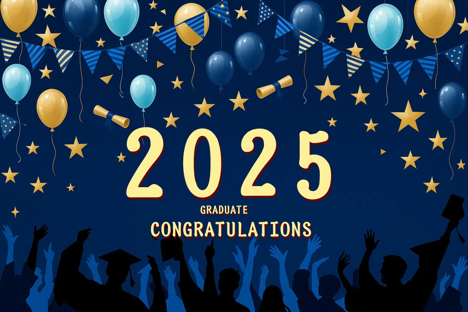 Graduation Backdrops Gold Sterne Blau Ballons Party Graduation Backdrop CJJ3-273