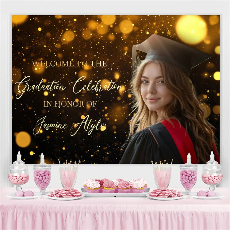 Graduation Backdrop Golden Funkeln Personalisierte Party Graduation Backdrop CJJ3-274