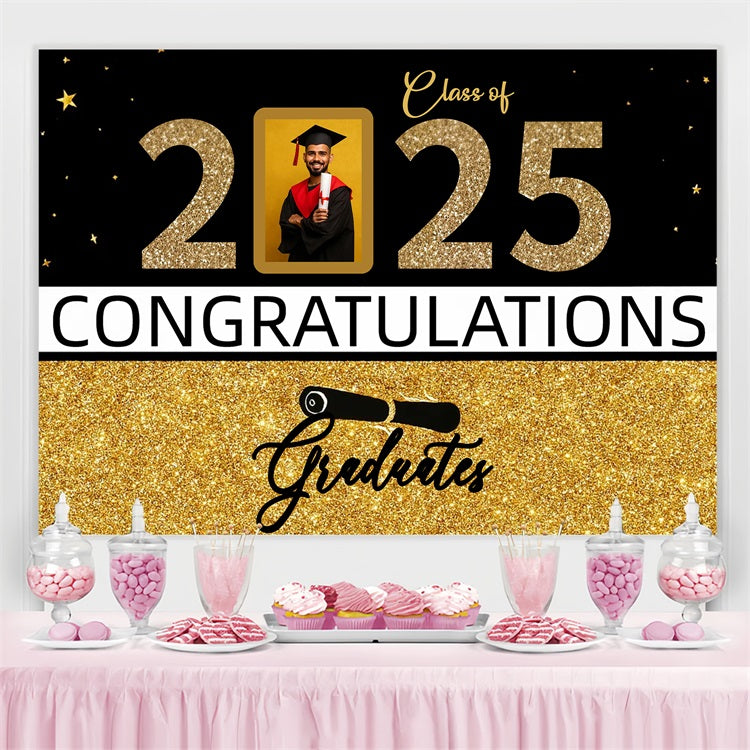 2025 Graduation Backdrop Glittering Gold Rahmen Personalisierte Party Graduation Backdrop CJJ3-276